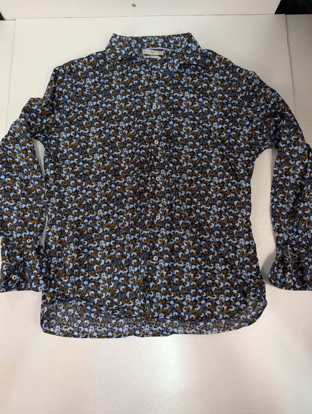 MNG Man Blue Floral Button-Up Blouse Large